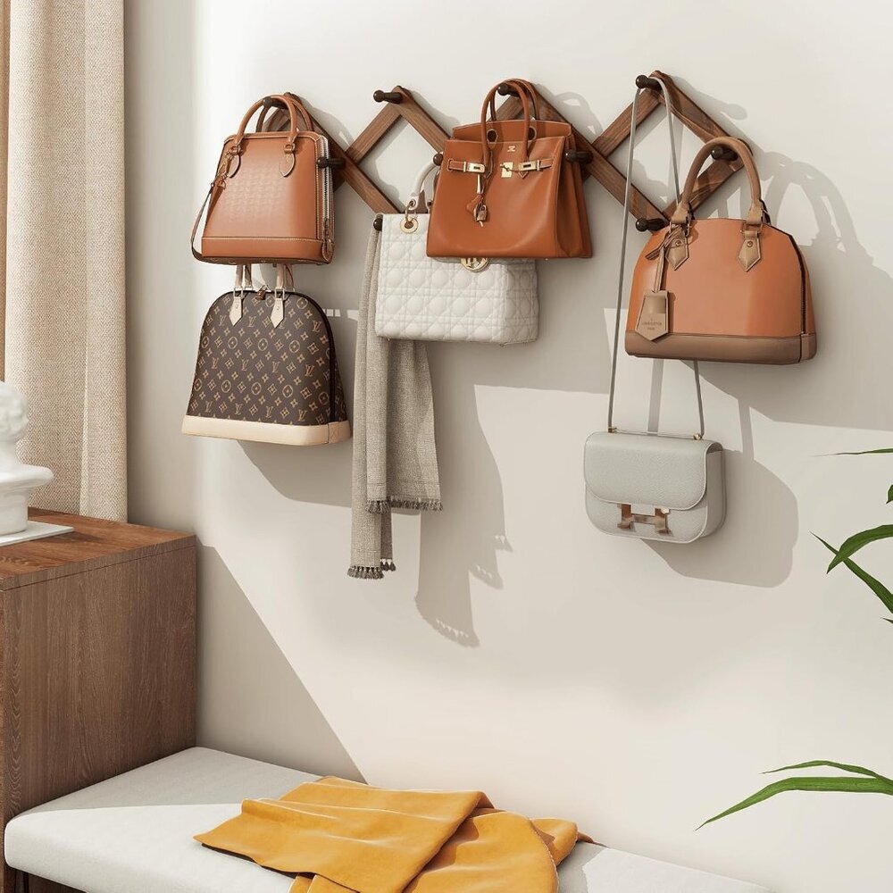 Vintage Wood Expandable Peg Rack- Multi-Purpose Accordion Wall Hangers with 13 H - Picture 6 of 9